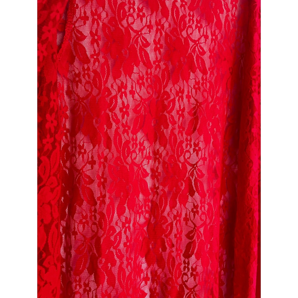 Byanapa Red Floral Lace Maxi Duster Open Front Long Sleeve Sexy Robe Boudoir - Picture 8 of 11
